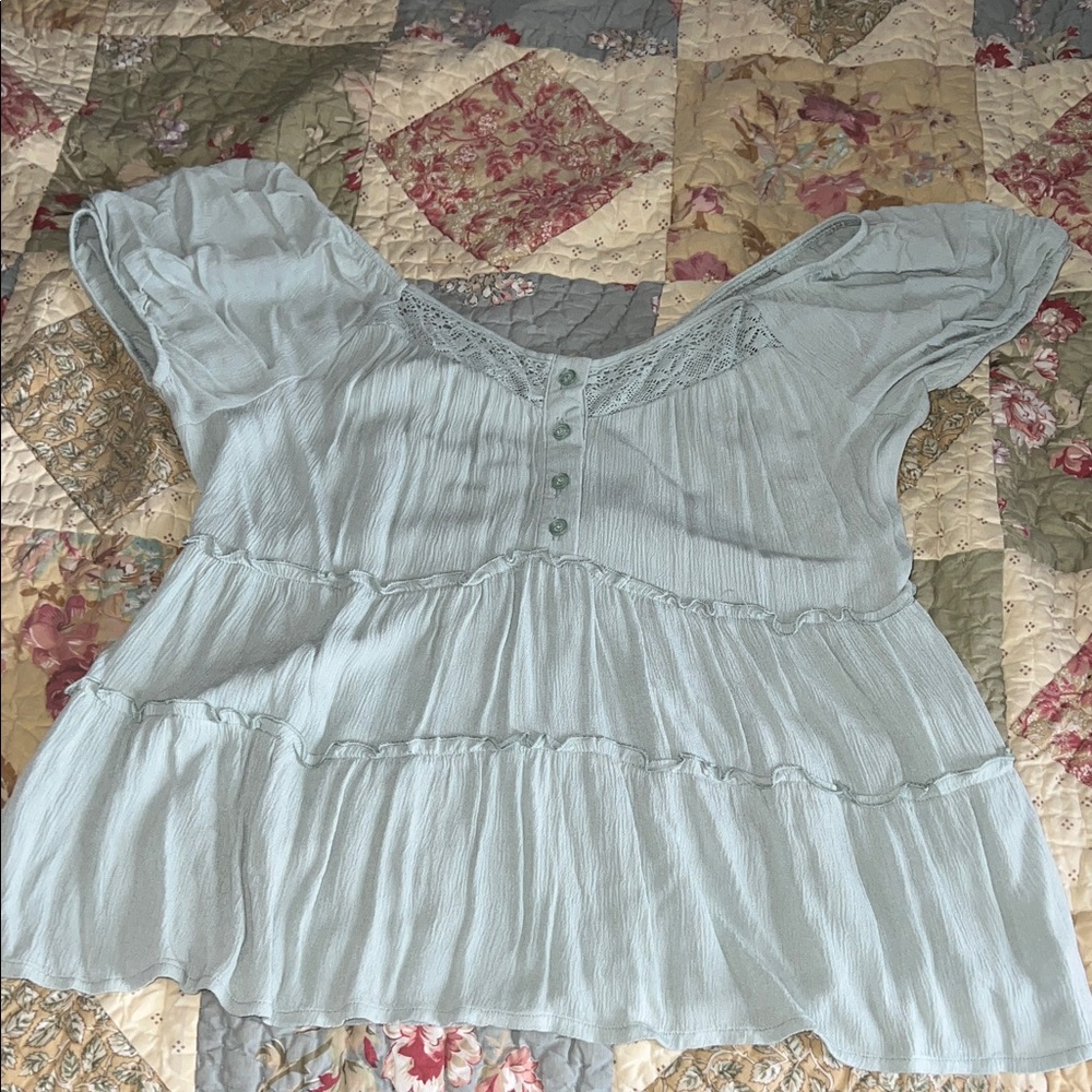No Boundaries Light Blue Tiered Boho Tunic Top